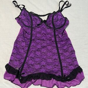 Native Intimates Purple and Black Lace Chemise